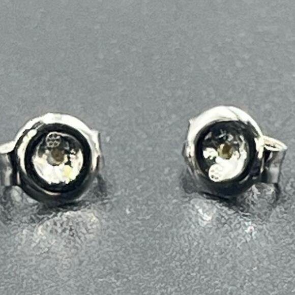 Disney Signed 14K White Gold Micro Pave Diamond Puff Heart Stud Earrings - Picture 7 of 14